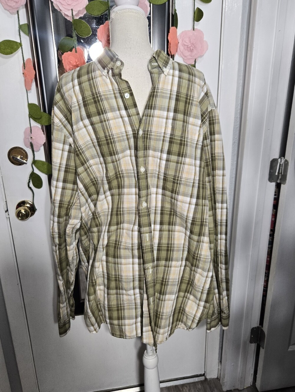 Eddie Bauer Men's Plaid Shirt Classic Fit Tall XL Green